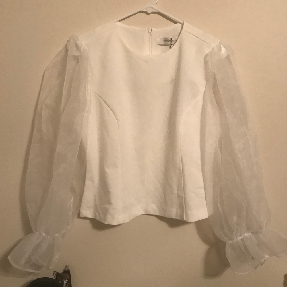 NWT White Blouse w/Sheer Sleeves